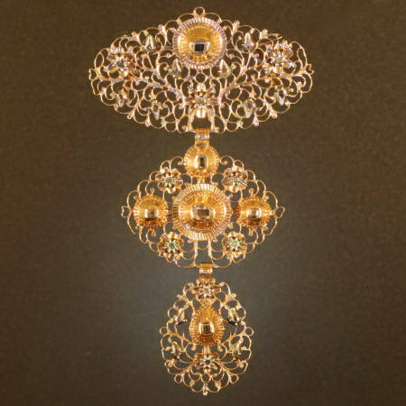 18th Century filigree gold cross pendant table cut diamonds